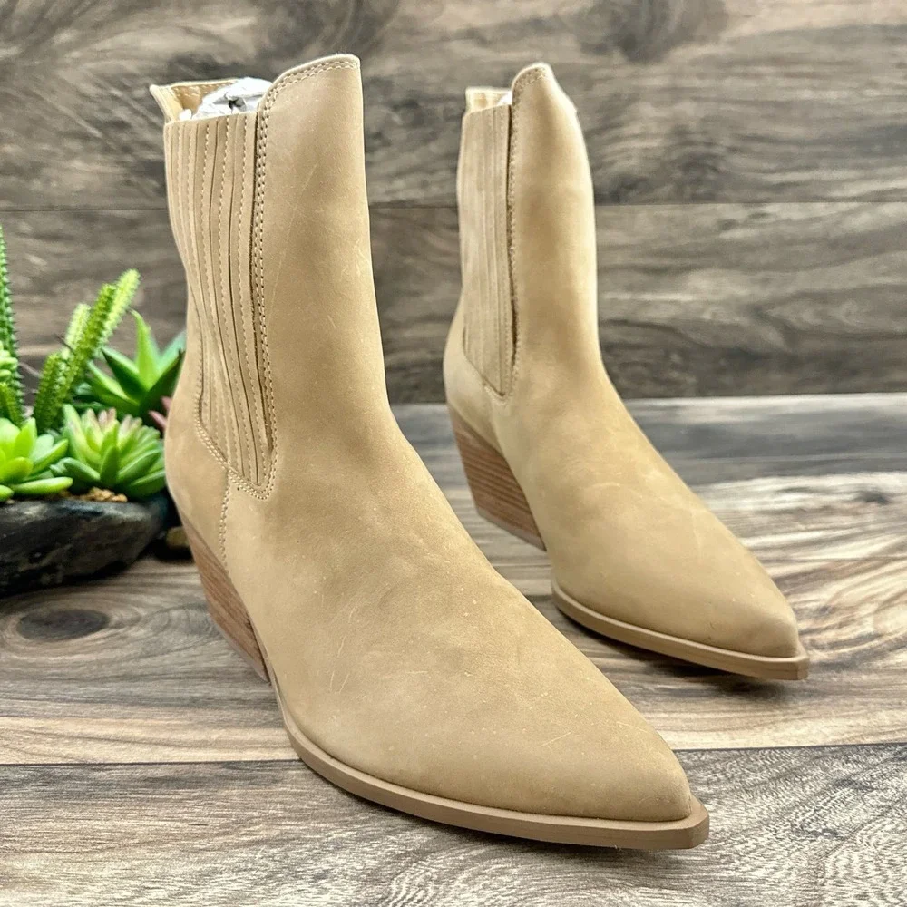 Steve Madden 8.5M Terezza Tan Nubuck Pull On Pointed Toe Western Ankle Bootie - Picture 4 of 12